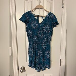 Teal Floral Short Sleeve Romper
